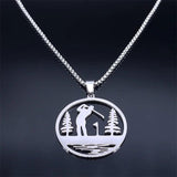 Golfing Course Theme Necklace Stainless Steel Golf Club