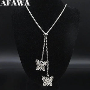 Butterfly Stainless Steel Necklace Chain Women Silver Long Necklaces Pendants
