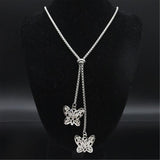 Butterfly Stainless Steel Necklace Chain Women Silver Long Necklaces Pendants