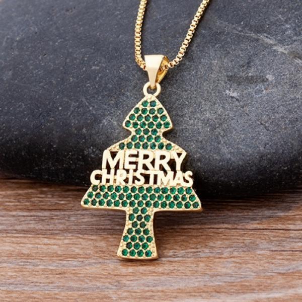 Lucky Christmas Bell Tree Pendant Copper Zircon Necklace