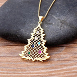 Lucky Christmas Bell Tree Pendant Copper Zircon Necklace