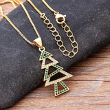 Lucky Christmas Bell Tree Pendant Copper Zircon Necklace