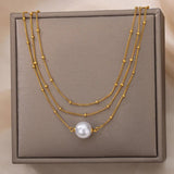 Simulated Pearl Choker Necklace Stainless Steel Chain Hip Hop Punk Jewelry