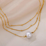 Simulated Pearl Choker Necklace Stainless Steel Chain Hip Hop Punk Jewelry