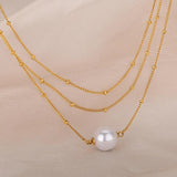 Simulated Pearl Choker Necklace Stainless Steel Chain Hip Hop Punk Jewelry