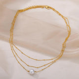 Simulated Pearl Choker Necklace Stainless Steel Chain Hip Hop Punk Jewelry