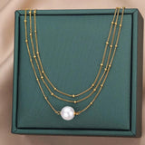Simulated Pearl Choker Necklace Stainless Steel Chain Hip Hop Punk Jewelry