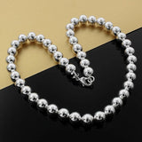 925 Silver Classic 10MM Beads Chain Necklace for Women
