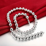 925 Silver Classic 10MM Beads Chain Necklace for Women