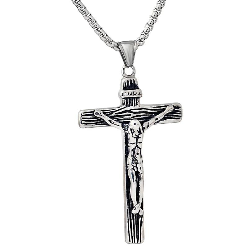 Cross Necklace Crucifix Jesus Pendant Stainless Steel Men Chain