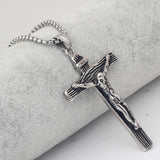 Cross Necklace Crucifix Jesus Pendant Stainless Steel Men Chain