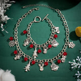 Metal Snowman Deer Pendant Necklace Red Glass Beads Choker