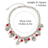 Metal Snowman Deer Pendant Necklace Red Glass Beads Choker