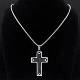 Punk Cross Pendant Necklace Stainless Steel Crystal Christian Men Necklaces