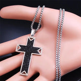 Punk Cross Pendant Necklace Stainless Steel Crystal Christian Men Necklaces