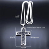 Punk Cross Pendant Necklace Stainless Steel Crystal Christian Men Necklaces