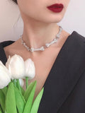 Silver Collar Chain Choker Necklace Crystal Spliced Bracelet Set