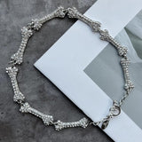 Silver Collar Chain Choker Necklace Crystal Spliced Bracelet Set