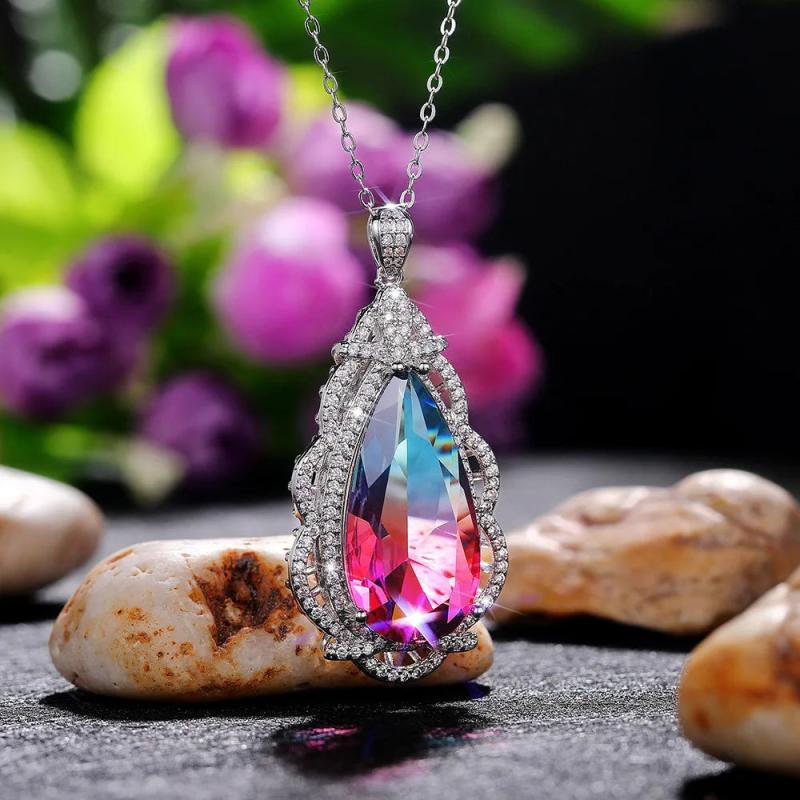 Colorful Pear Silver Necklace for Women X6896