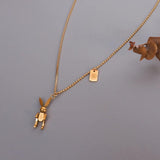 Mechanical Rabbit Pendant Necklace Stainless Steel Girls Christmas Gift