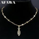 Jesus Ichthys Cross Chain Necklace Stainless Steel