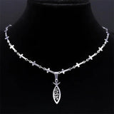 Jesus Ichthys Cross Chain Necklace Stainless Steel