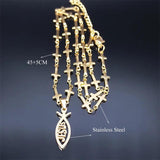 Jesus Ichthys Cross Chain Necklace Stainless Steel