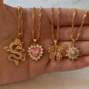 Multicolor Retro Love Heart Necklaces Stainless Steel Chain