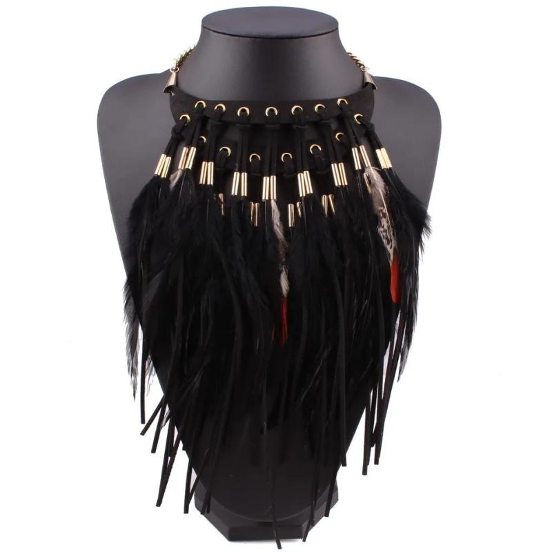 Autumn Chunky Statement Necklace Chain Pendant Choker Feather Necklace
