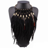 Autumn Chunky Statement Necklace Chain Pendant Choker Feather Necklace