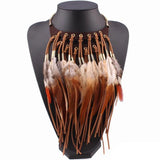 Autumn Chunky Statement Necklace Chain Pendant Choker Feather Necklace