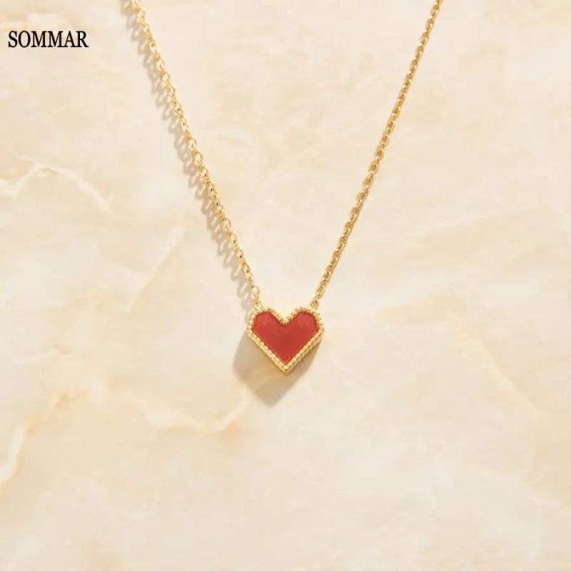 Plated Perfume Pendant Necklace Acrylic Peach Heart Love Maxi Necklace