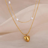 Simulated Pearl Heart Necklace Stainless Steel Chain Wedding Jewelry