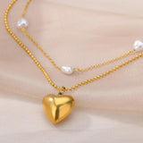 Simulated Pearl Heart Necklace Stainless Steel Chain Wedding Jewelry