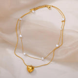 Simulated Pearl Heart Necklace Stainless Steel Chain Wedding Jewelry