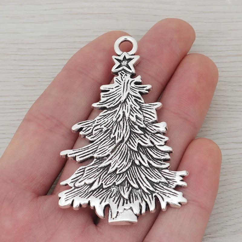 3 Tibetan Silver Christmas Tree Charms Pendants 68x42mm