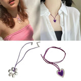 Leather Rope Necklace Women Adjustable Flower Love Heart Pendant Choker Jewelry