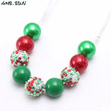 Kids Christmas Beads Necklace Green/Red Beaded Jewelry
