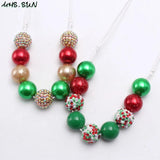 Kids Christmas Beads Necklace Green/Red Beaded Jewelry
