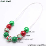 Kids Christmas Beads Necklace Green/Red Beaded Jewelry