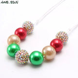 Kids Christmas Beads Necklace Green/Red Beaded Jewelry