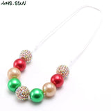 Kids Christmas Beads Necklace Green/Red Beaded Jewelry