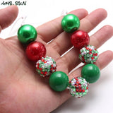 Kids Christmas Beads Necklace Green/Red Beaded Jewelry
