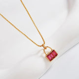 Women's Tiny Crystal Necklace for Girls Lock Pendant Neck Jewelry