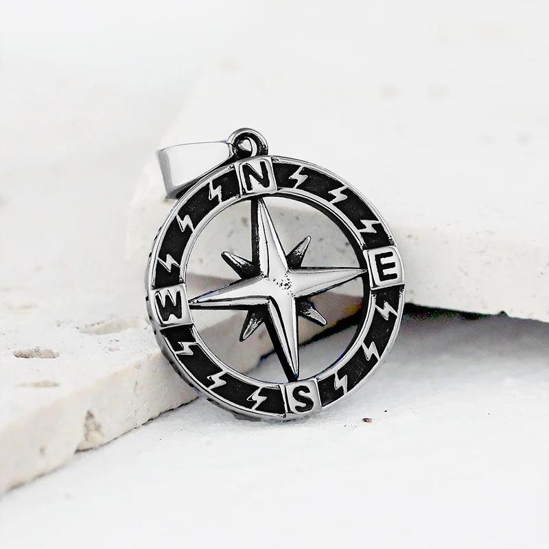 Sailing Compass Pendant Necklace, Stainless Steel Chain, Retro Style