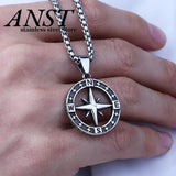 Sailing Compass Pendant Necklace, Stainless Steel Chain, Retro Style