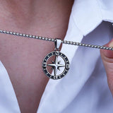 Sailing Compass Pendant Necklace, Stainless Steel Chain, Retro Style