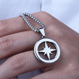 Sailing Compass Pendant Necklace, Stainless Steel Chain, Retro Style