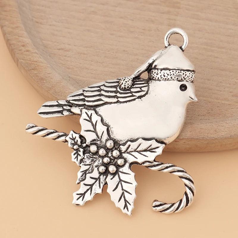 3pcs/Lot Silver Bird & Branch Leaf Charms Pendants for DIY Necklace