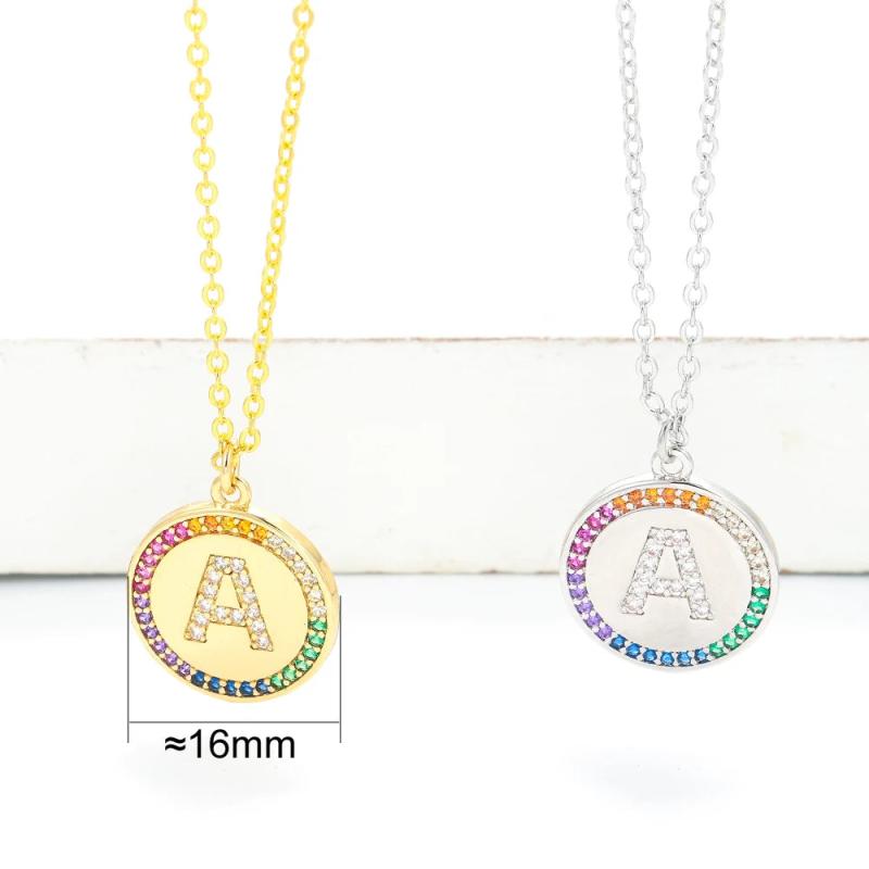 Initials Letter A Round Coin Pendant Name Necklace Rainbow Zircon Collar